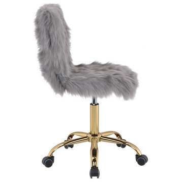 ACME Arundell Office Chair in Gray Faux Fur & Gold Finish