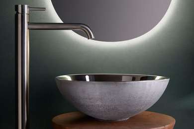 Small trendy master bathroom photo in Miami with a vessel sink