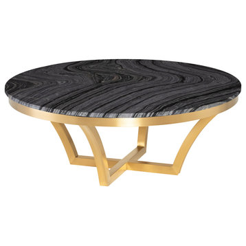 Aurora Coffee Table, Black Wood Vein Marble/Brushed Gold