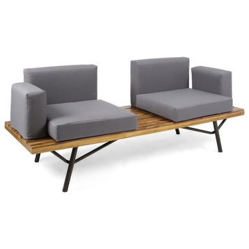 GDF Studio Baish Outdoor Acacia Wood 2-Seater Sofa, Teak Finish/Dark Gray