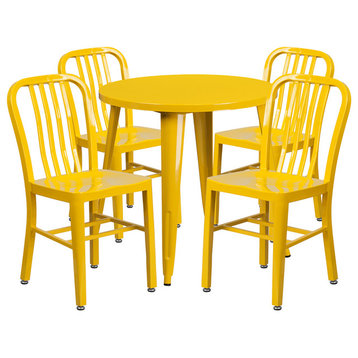 5-Piece 30" Round Metal Table Set, Yellow