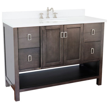49" Single Vanity, Silvery Brown Finish With White Quartz Top
