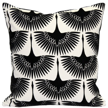 Pillow Decor, Winter Flock Black and White Throw Pillow 20x20