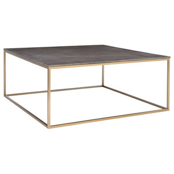 Uttermost Trebon Modern Faux Shagreen and MDF Coffee Table in Brushed Brass