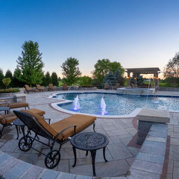 Elgin, IL Roman End Pool with Freeform Hot Tub