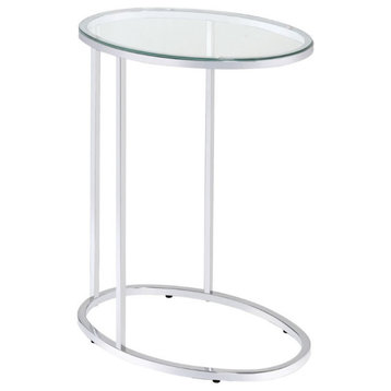 Coaster Contemporary Oval Glass Top Accent Table with Open Base in Chrome