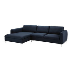 Sofá esquinero de 5 plazas de tela azul noche City