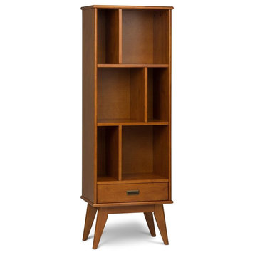 Draper Solid Hardood 64x 22 "Modern Wood Bookcase and Storage Unit in Teak Brown