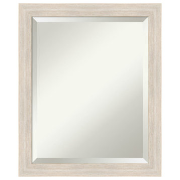 Hardwood Whitewash Narrow Beveled Wood Bathroom Wall Mirror - 19 x 23 in.