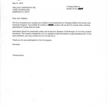 Acceptance into the Dept.of Veterans Affairs (VA) Home Loan Guaranty  Program
