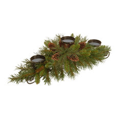 30" Pine Cone Collection Centerpiece With 3-Candle Holders and 6-Pine Cones