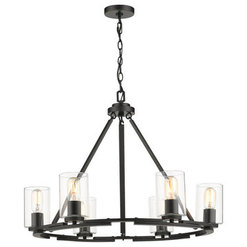 Monroe 6-Light Chandelier, Black With Clear Glass
