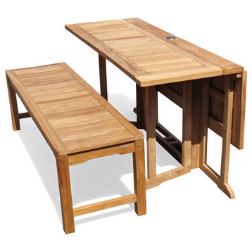 Windsor's Grade A Teak 59x39" DropLeaf Table/2 Benches