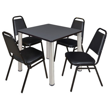 Kee 30" Square Breakroom Table- Grey/ Chrome & 4 Restaurant Stack Chairs- Black