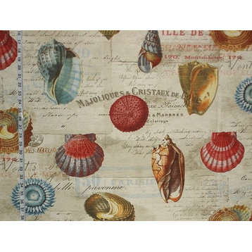 Sea Shell Fabric French Letters Document Print Coastal Decor, Standard Cut