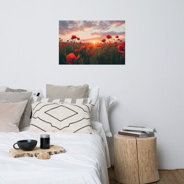 Beautiful Floral Artwork: A Field of Memories Poppy Sunset Photorealism