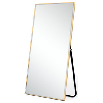 Full Size Metal Framed Standing or Wall Mounted Mirror, Gold, 71"x31.4"