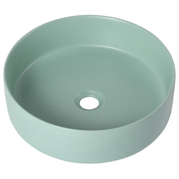 15.7 in Round Bathroom Ceramic Vessel Sink, Matt Light Green