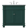 Elegant Decor Wesley 36" Solid Wood Steel Single Bathroom Vanity Set in Green
