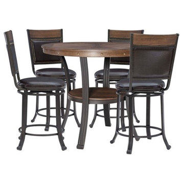 Linon Franklin Wood/Steel 5 Pce Faux Leather Counter Height Dining Set in Brown