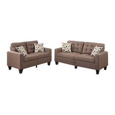 Linen Fabric 2 Pieces Sofa Set In Light Brown