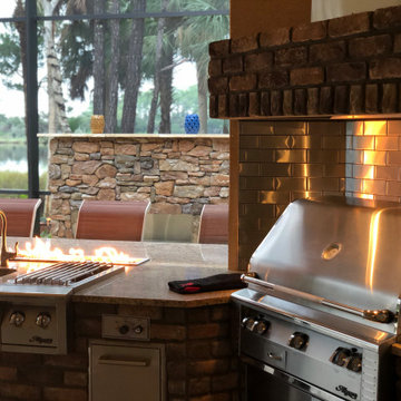 Florida Outdoor Kitchen with Countertop Firepit