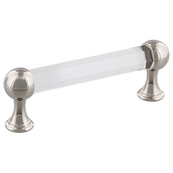 Crystal Handle Pull 3.75" On Center in Polished Nickel
