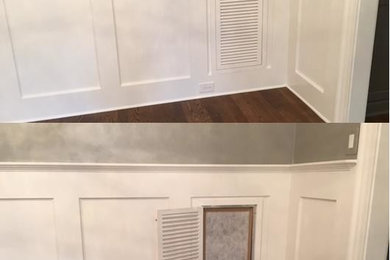 Wood Return Air Filter Grill integrated into formal wainscoting
