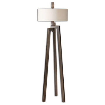 Modern Architectural Brushed Bronze Tripod Floor Lamp 61 in Metal Angular Linear