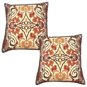 Benzara UPT-268959 Square Cotton Accent Throw Pillow, Scrolled Floral Pattern