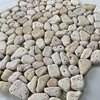 Non Slip Shower Floor Tile Tumbled Pebble Stone Travertine Giallo, 1 sheet