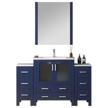 Lexora Volez 54" Bathroom Vanity Cabinet, Navy Blue, Top, Mirror