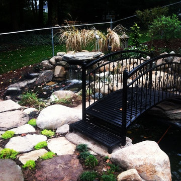 waterfall pond with bridge and turtle pond