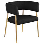 Meridian Furniture - Creston Durable Linen Textured Fabric Upholstered Dining Chair, Black - Enliven your dining area with the black Creston linen textured fabric dining chair. Upholstered in rich black durable linen textured fabric, this dining chair is not only stylish but also built to last. The brushed gold metal frame adds a touch of luxury, perfectly complementing its contemporary design. The curved back and plush cushioned seat ensure an inviting and comfortable dining experience. Whether it's for daily meals or special occasions, the Creston dining chair combines modern aesthetics with comfort.