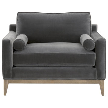 Parker Post Modern Sofa Chair Dark Dove Velvet, Natural Gray Oak