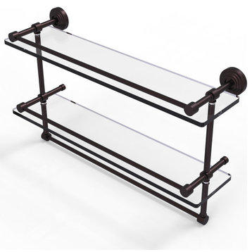 22" Gallery Double Glass Shelf with Towel Bar, Antique Bronze