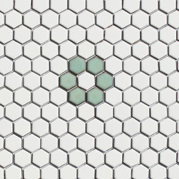 Celadon Green Rosette Hex Tile Pattern Made to Order at MosaicTile.com - Mosaic Tile