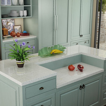 Traditional Fashionable Kitchen with light green lacquer