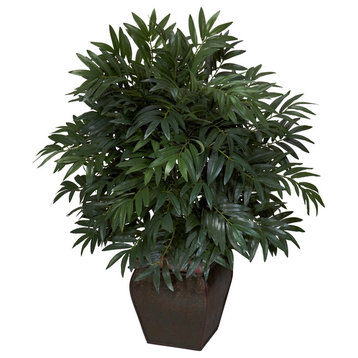 Double Bamboo Palm With Decorative Planter Silk Plant
