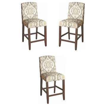 Home Square Suri 24" Wood and Fabric Counter Height Barstool in Brown - Set of 3