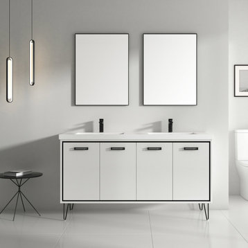 Bonnie 60" Double Bathroom Vanity Set White Resin, Glossy White