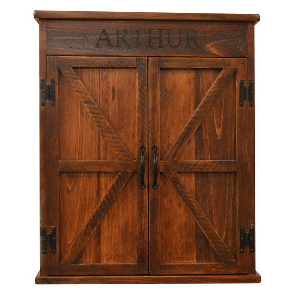 Personalized Mission Dart Board Cabinet, Weathered