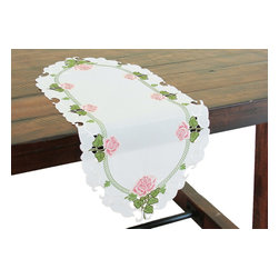Xia Home Fashions - Summer Rose Embroidered Cutwork Mini Spring Table Runner, 12"x28" - Table Runners
