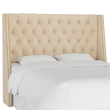 Williams King Nail Button Tufted Wingback Headboard, Velvet Pearl