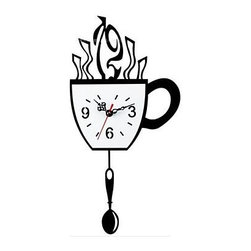 riginality Wall Clock Coffee Cup Pendulum Clock Mute LC1010 - Wall Clocks