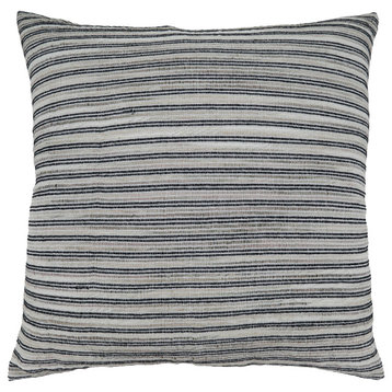 Poly Filled Throw Pillow With Corded Line Design, 22"x22", Black/White