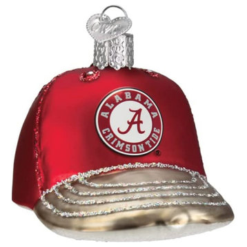 Old World Christmas (#60119) Glass Blown Ornament, Alabama Baseball Cap 3.5"