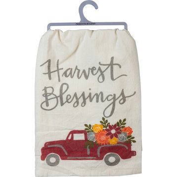 Harvest Blessings Red Pickup Truck with Flowers Kitchen Dish Towel