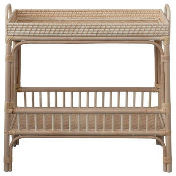 Hand-Woven Bamboo and Rattan Console Table With Shelf