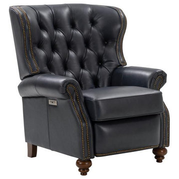 Writer's Chair Power Recliner, Barone Navy Blue / All Leather